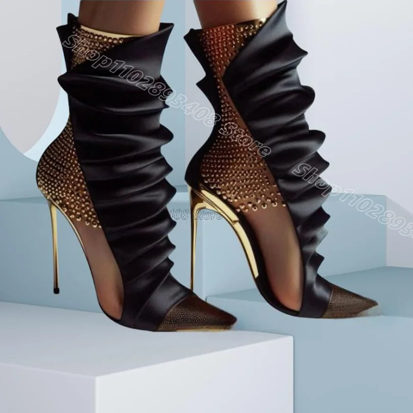 Black Trim Rivet Decor Sandals Stiletto Pointed Toe British Style Fashion Personality Women Party Sandals Zapatos Para Mujere