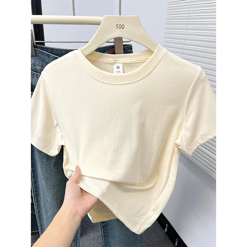2026 Summer New High Quality Casual Plus Size T Shirt Sexy Short Sleeved Sleeves Fashion Trend Solid Women Clothing Y2k Tops