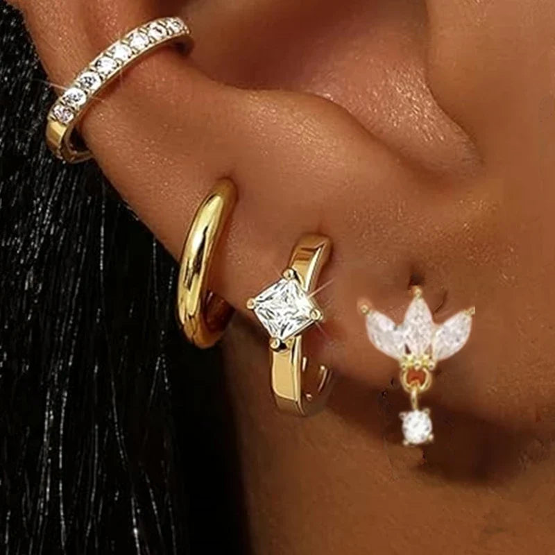Huggie Hoop Earrings Set for Women | Crystal Zircon Tragus Cartilage Piercing Jewelry