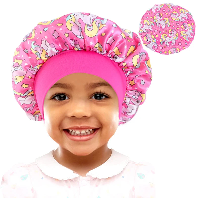 Cartoon Baby Kids Print Satin Bonnet Sleep Hat Cap for Curly Hair Adjustable Silky Satin Cap for Toddler Night Sleep Caps Beanie