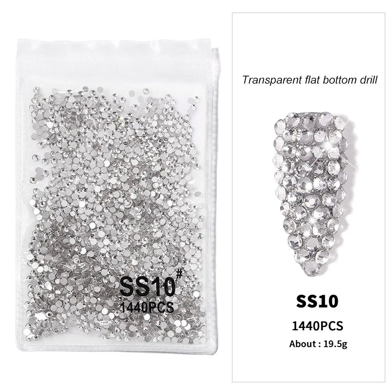 1440pcs Nail FlatBack Crystal Rhinestone Clear/AB Glass Strass (SS3-SS20)3D Nail Gem Stones Non-HotFix Nail Rhinestone 1.3-4.8mm
