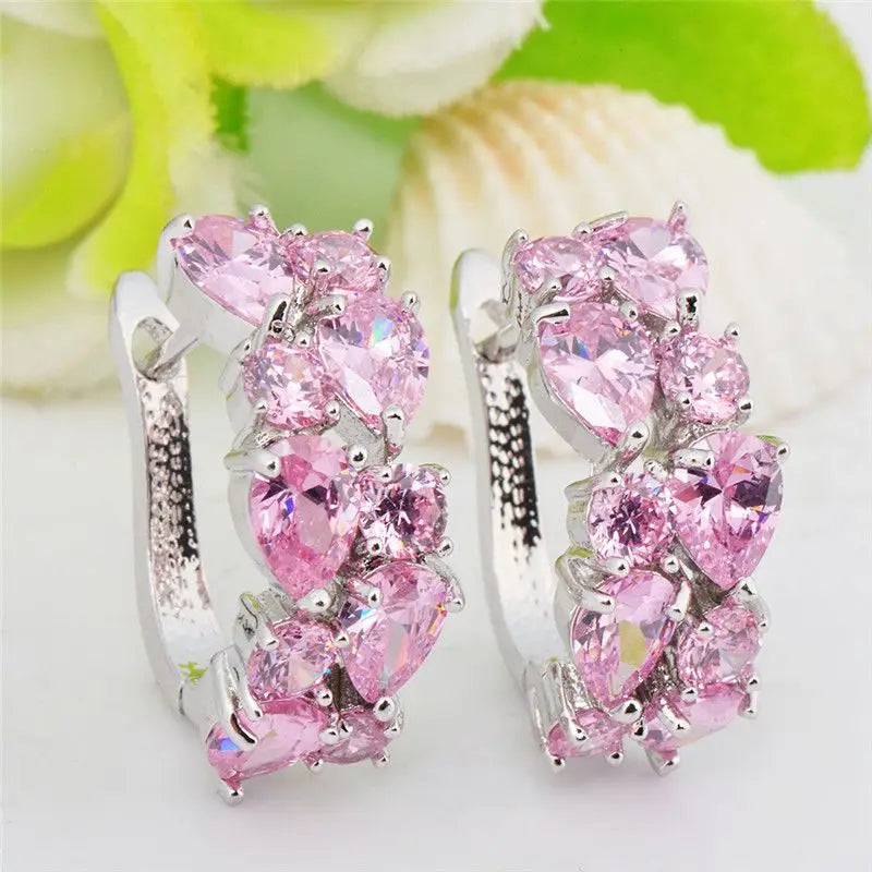 Pink Classic Stud Water Drop Earrings
