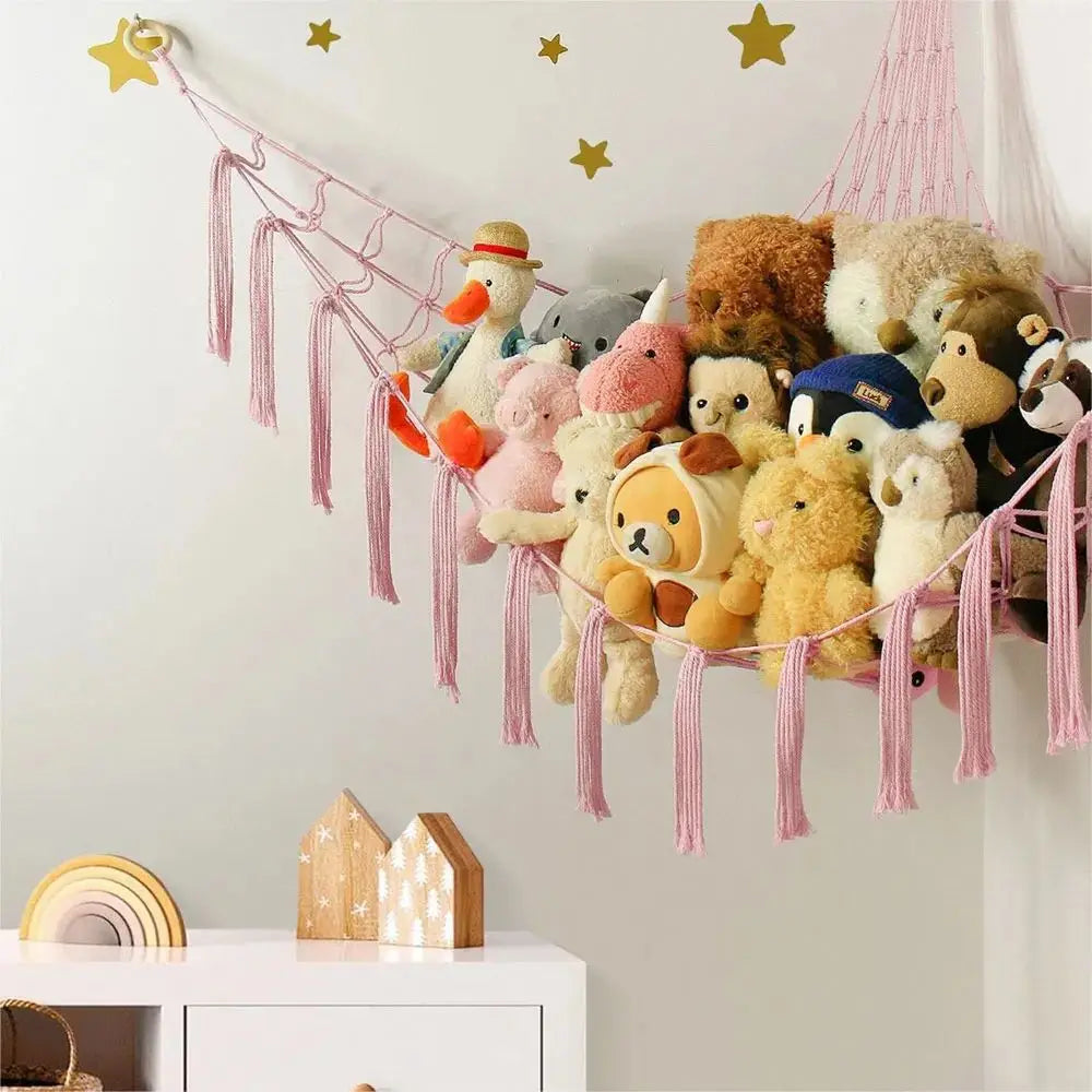 Cotton Toy Hammocks Wall Corner Hanging Storage Net Organizer Woven Kids Stuffed Mesh Hammock Baby Animal Rope Hammock Bag