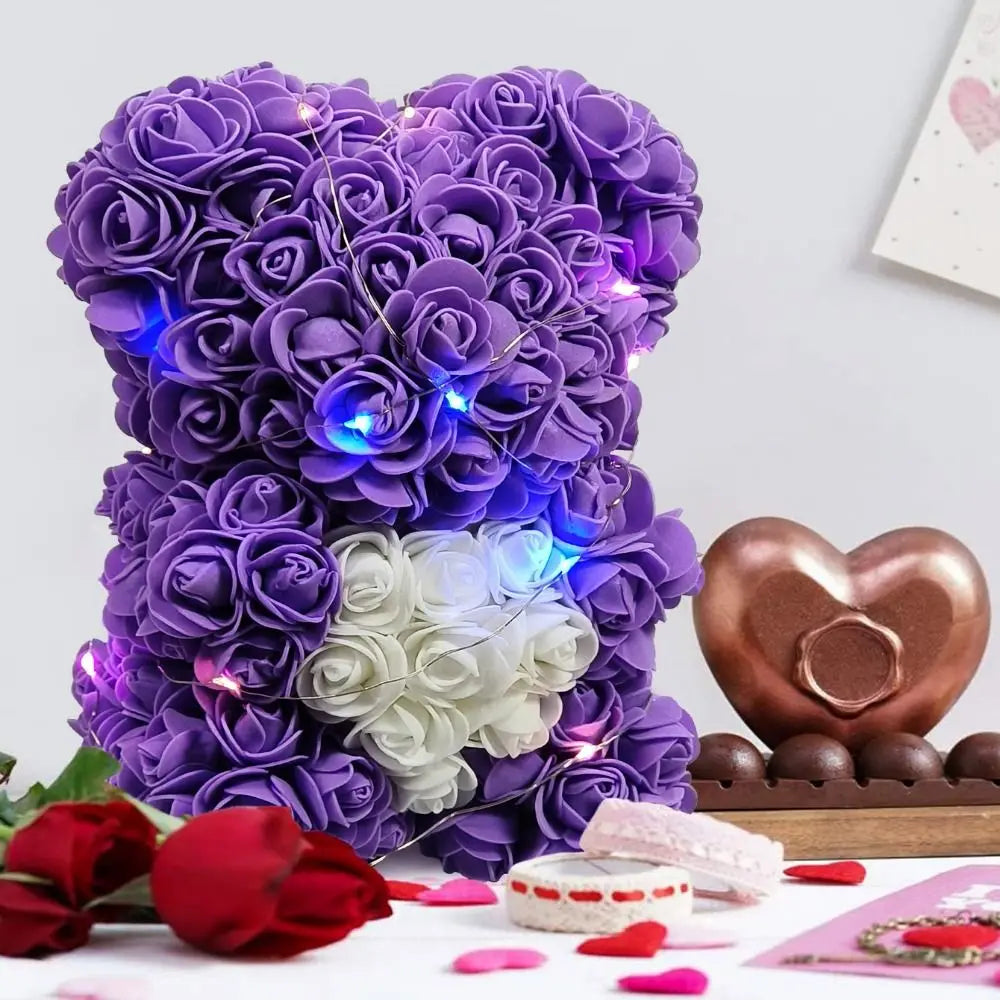 25cm Artificial Teddy Rose with LED Strip Romantic Valentines Day Gift Flower Bear Multicolors Girlfriend Women Anniversary Bear