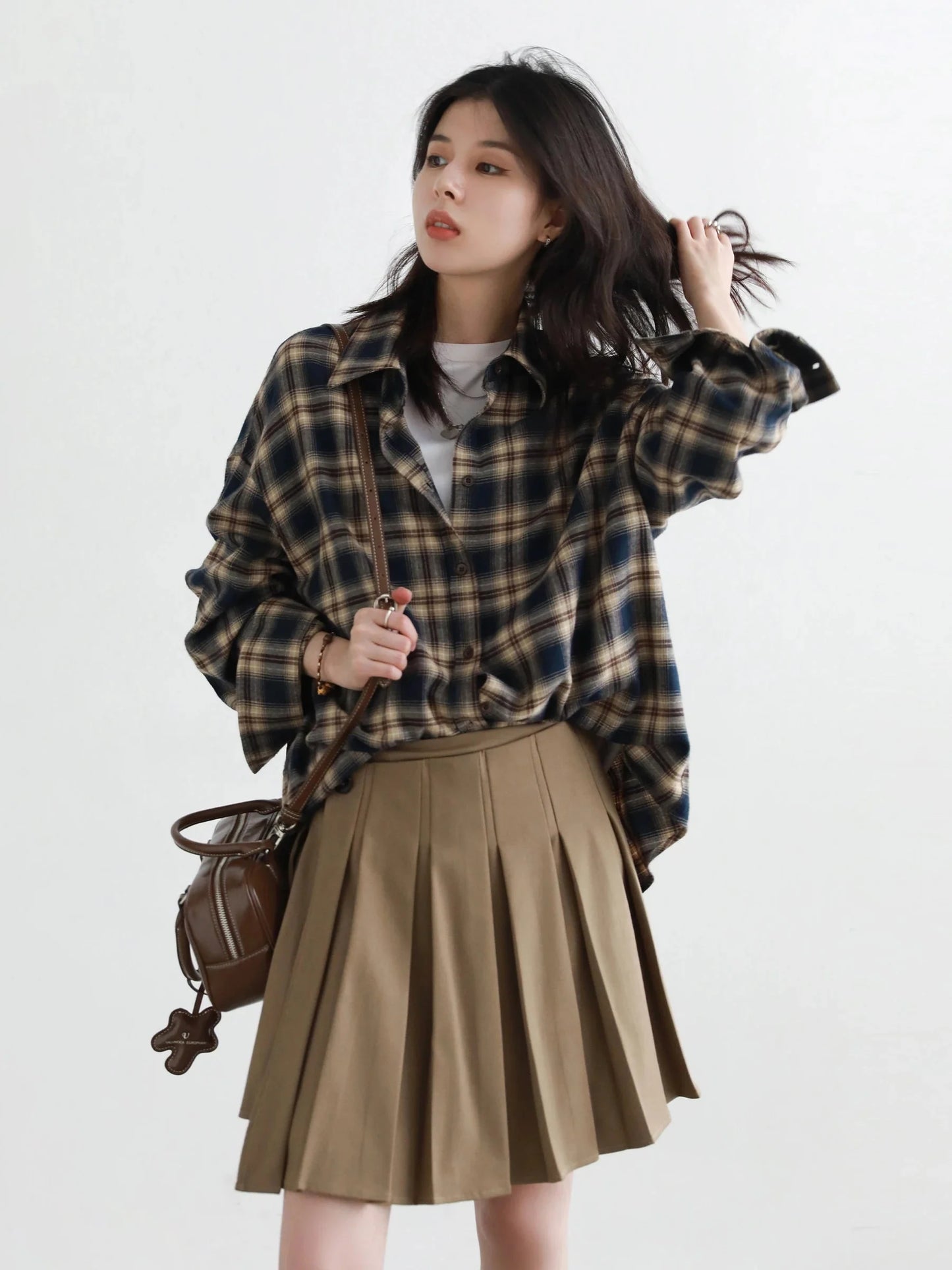 Long Sleeve Plaid Shirt Casual Loose Fit Autumn Blouse