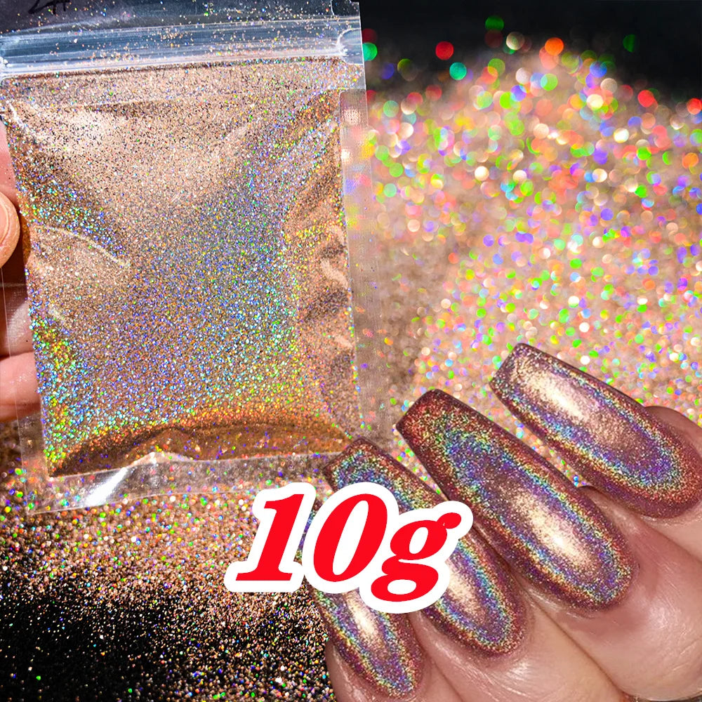 10g Holographic Laser Christmas Red Glitter Powder 0.2mm Rainbow Sparkly Red HOLO Powder 3D Dazzling Glitter Manicure Powder