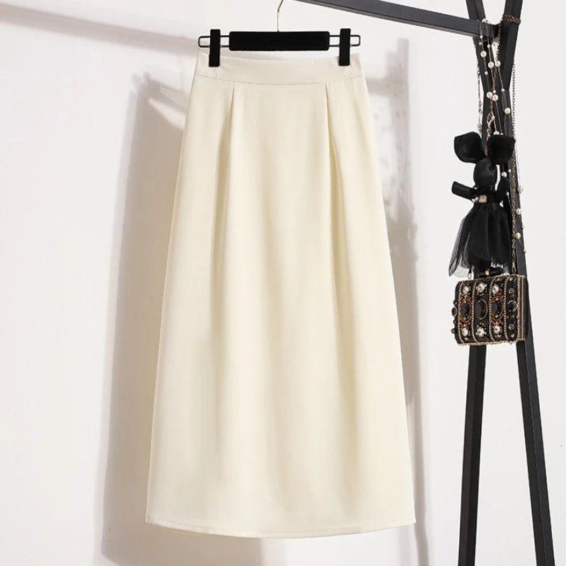 2026 High Waisted Mid Length A-line Long Skirt Split Wrap Body Skirt Summer Female Fashionable Versatile Solid color Skirts