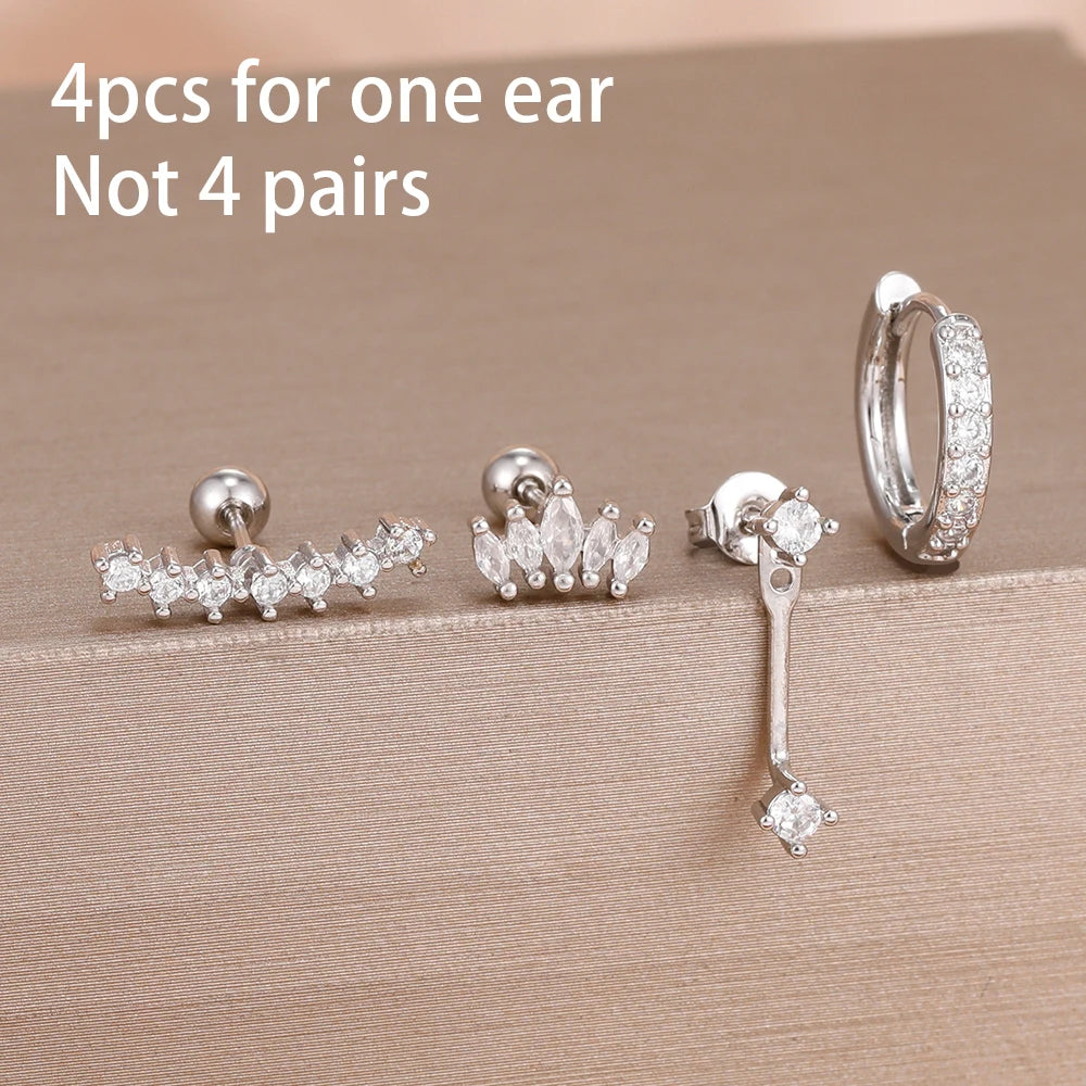 4pcs Stainless Steel Zircon Water Drop Earrings Set