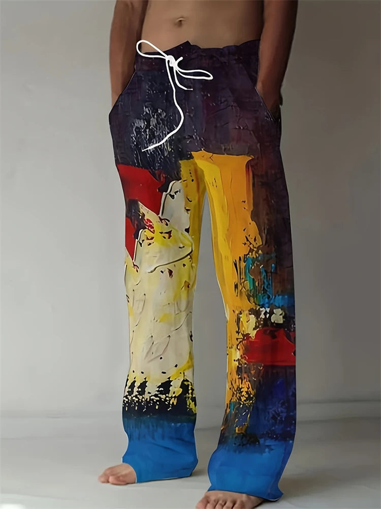 2025 Spring And Summer New Graffiti Drawstring Long Men's Sweatpants 3D Printed Beach Pants Men's Clothing Ground Casual Pants