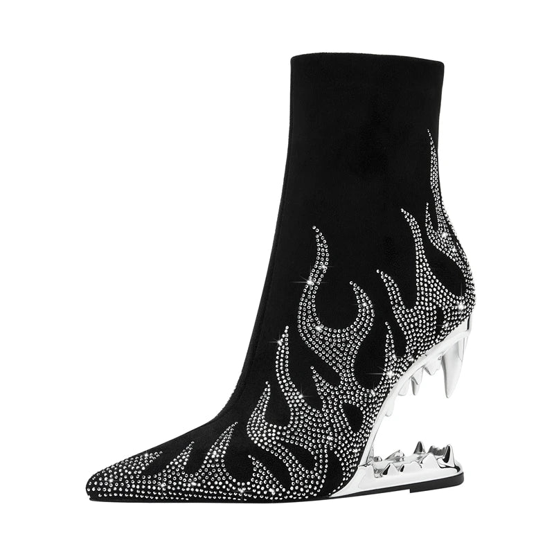 Kaky's New Water Diamond Flame Pointed Super High Heel Shaped Heel Wolf Teeth Tiger Teeth Women's Short Boots and Women's Boots