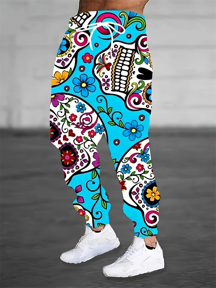 Men's Casual Pants Fashion 3D Colorful Graffiti Print Outdoor Trend Drawstring Pants Large Size Men's Hip Hop Pants