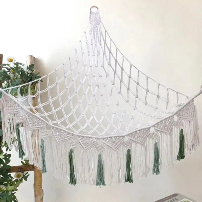 1PC-white plush toy hammock net, bohemian weave, plush toy storage rack, space saving, large capacity, corner hanging net