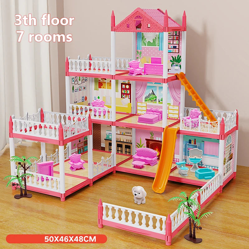 Children's Music Doll House Assembly Villa House 3D DIY Dream Princess Castle Villa Assembly Doll House Set Toy Girl Family Toy