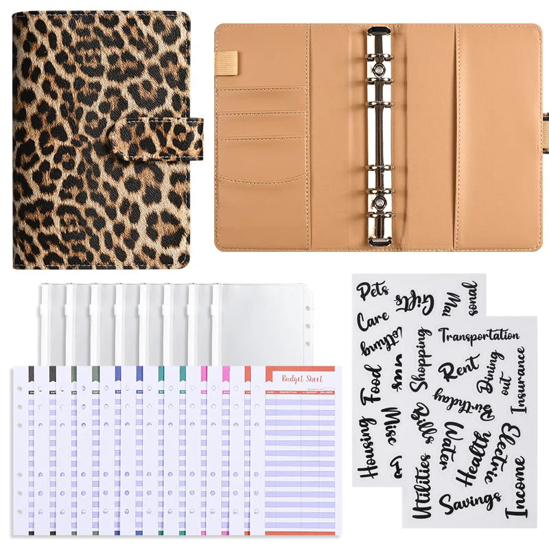 A6 Leopard Print Money Budget Planner Binder With Zipper Envelopes, Cash Envelopes For Budgeting, Money Organizerleopard print