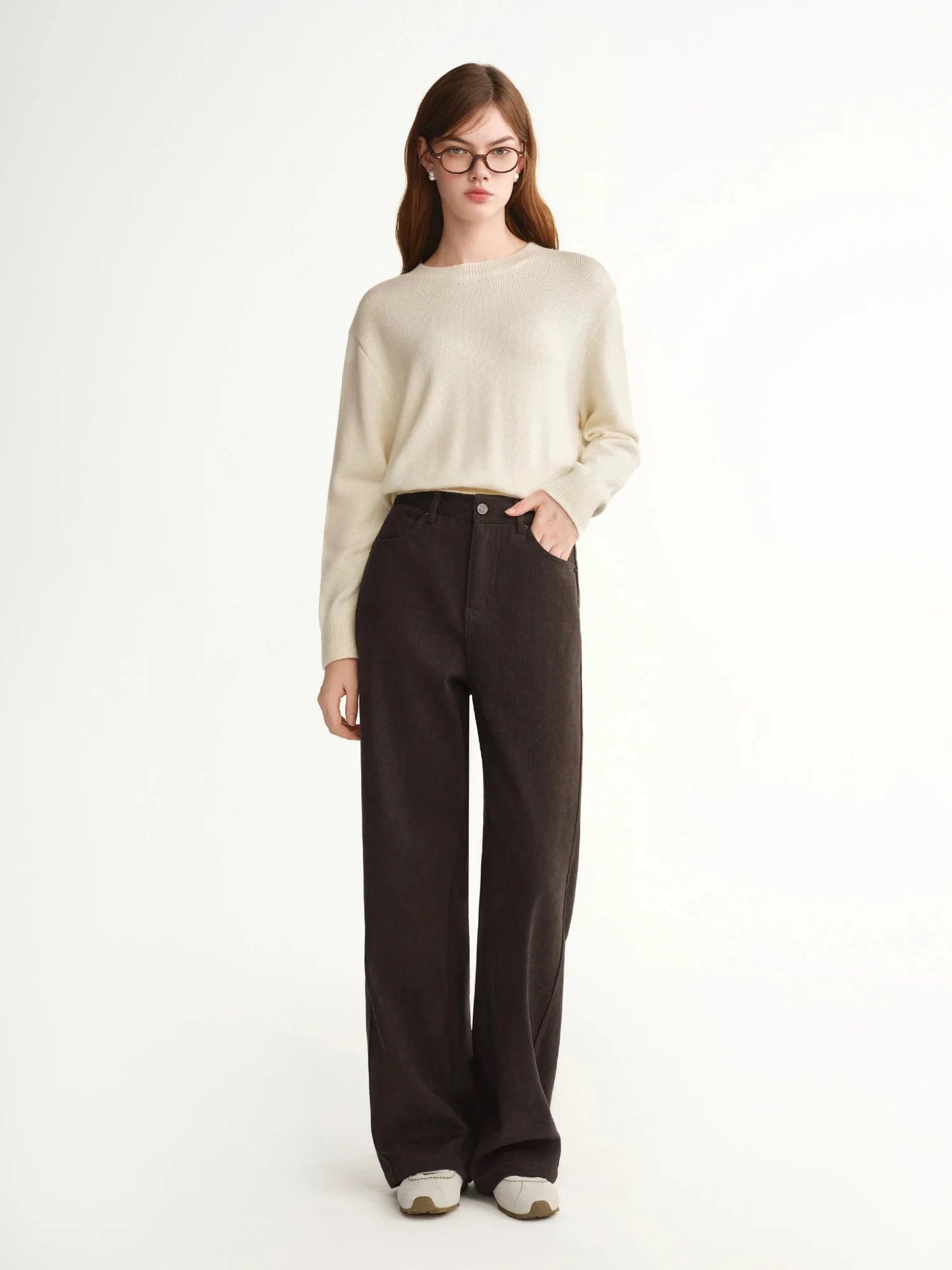 High Waist Wide Leg Pants Winter Office Trousers