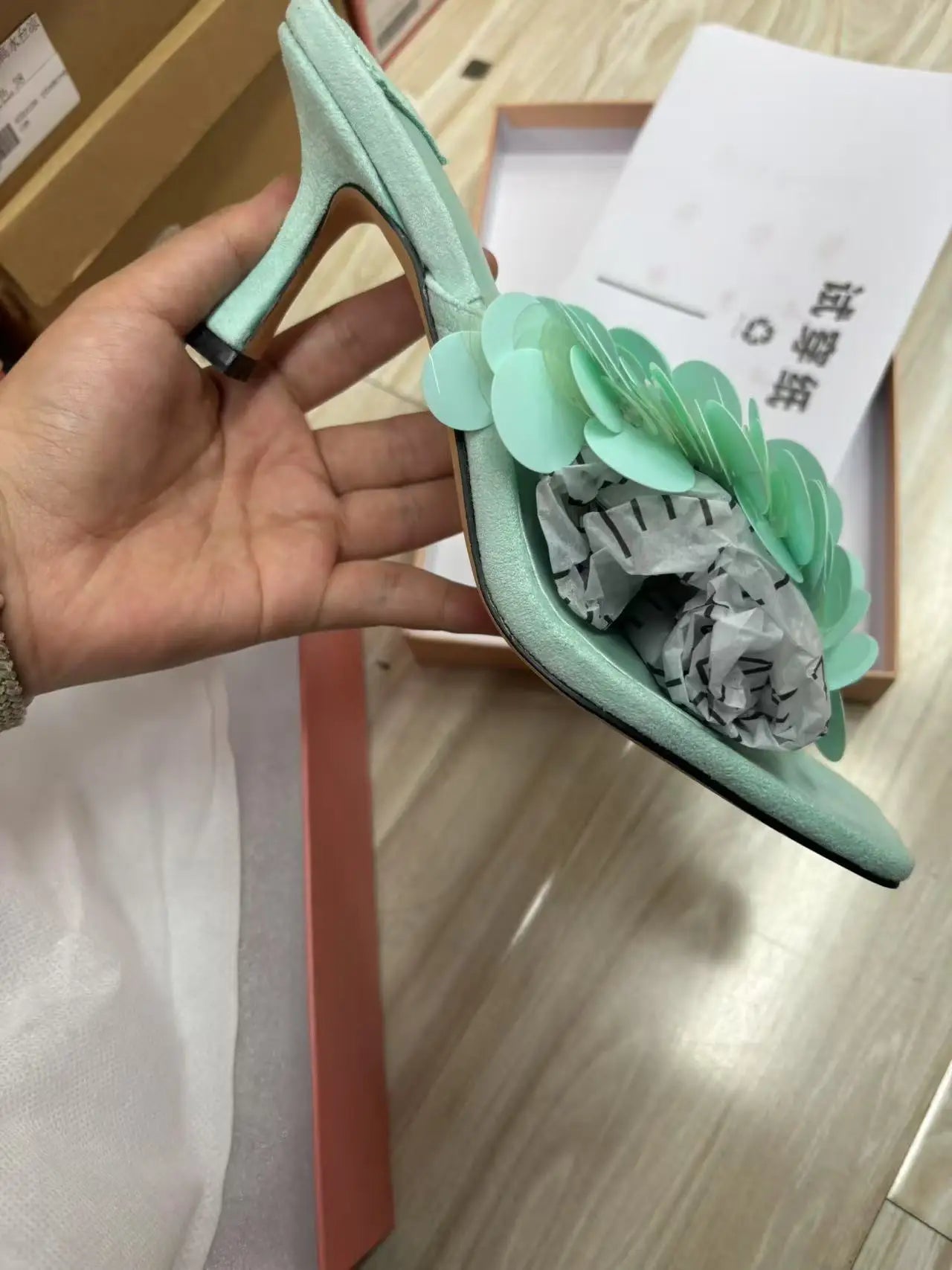 Aqua Green Suede Sandals for Women Shoes High Heels Zapatos Pumps