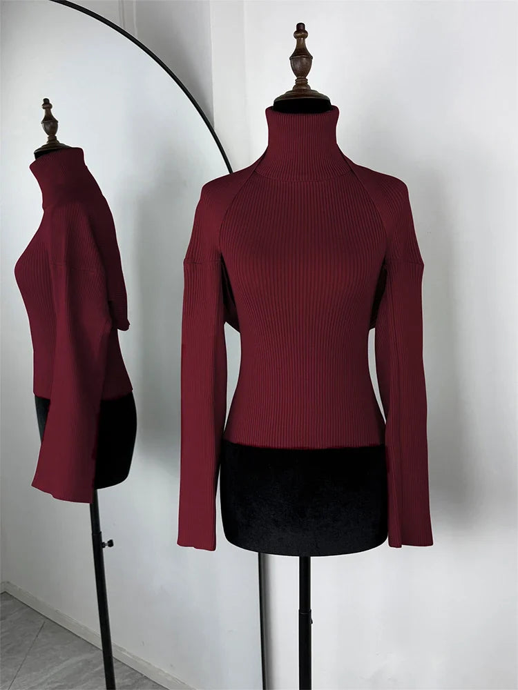 Trendix Knit Tank Top Sets For Women Fashion High Neck Vest And Long Sleeve Shawl 2 Piece Suits Sexy Backless Knitwear Top Femme