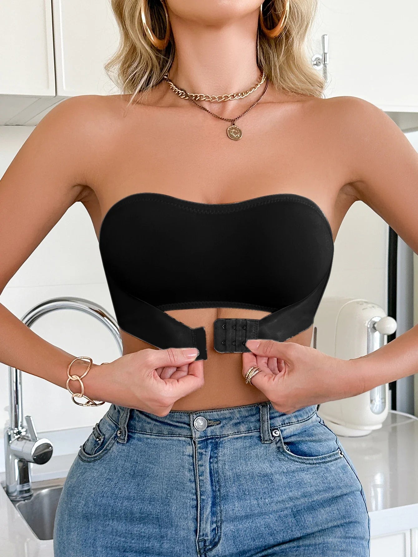 Daily Strapless and Wireless Women's Bra, Seamless Unlined Comfortable Push-up Trendy Solid Color Lingerie