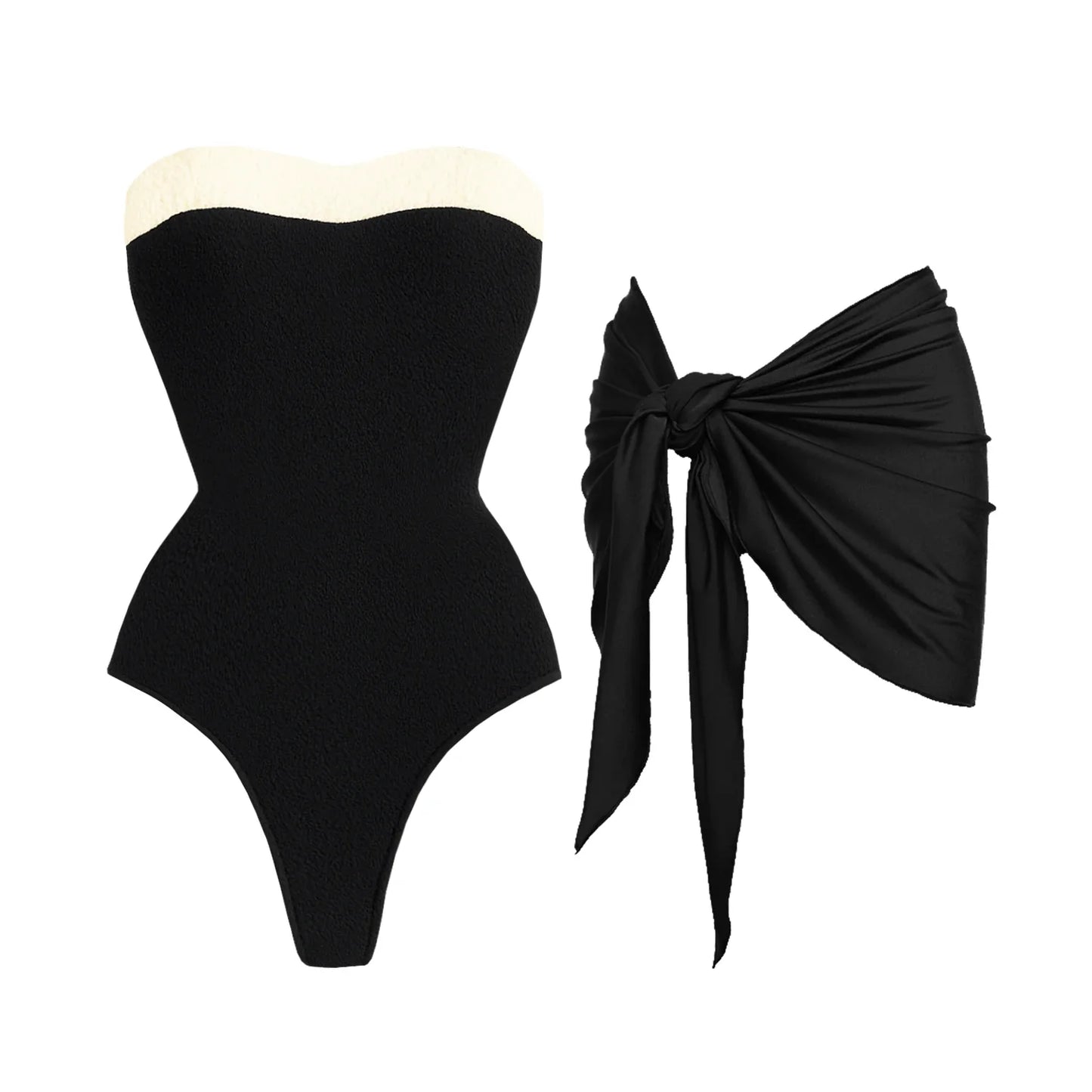 2Pcs Black White Swimsuit 2026 Bandeau Biquini Women Sexy Bikini Push Up Swimwear Female Patchwork Dress Bathing Suits Beachwear