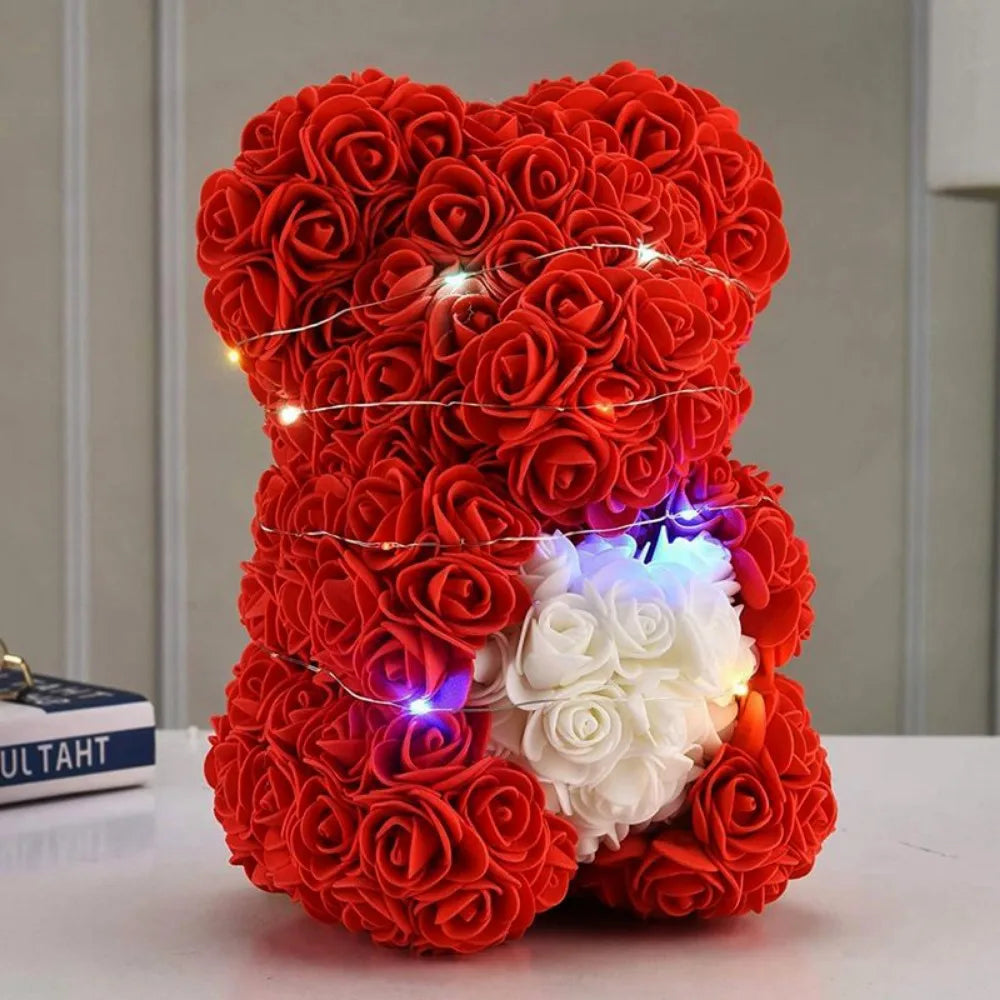25cm Artificial Teddy Rose with LED Strip Romantic Valentines Day Gift Flower Bear Multicolors Girlfriend Women Anniversary Bear