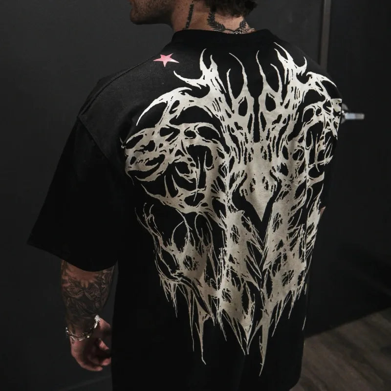 High Street Cotton Gym T Shirt Spider Web Flame Graphic Unisex Workout Top Moisture Wicking Best Seller Street Fashion Trend
