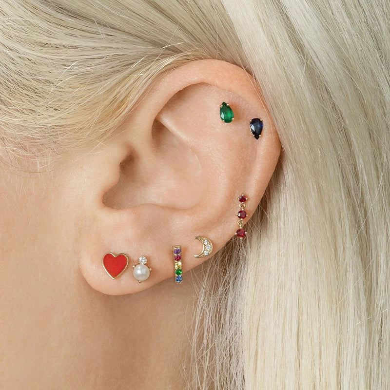 925 Sterling Silver Ear Needle Green Zircon Stud Earrings for Women Luxury Long Chain Geometric Gold Earrings Fashion Jewelry