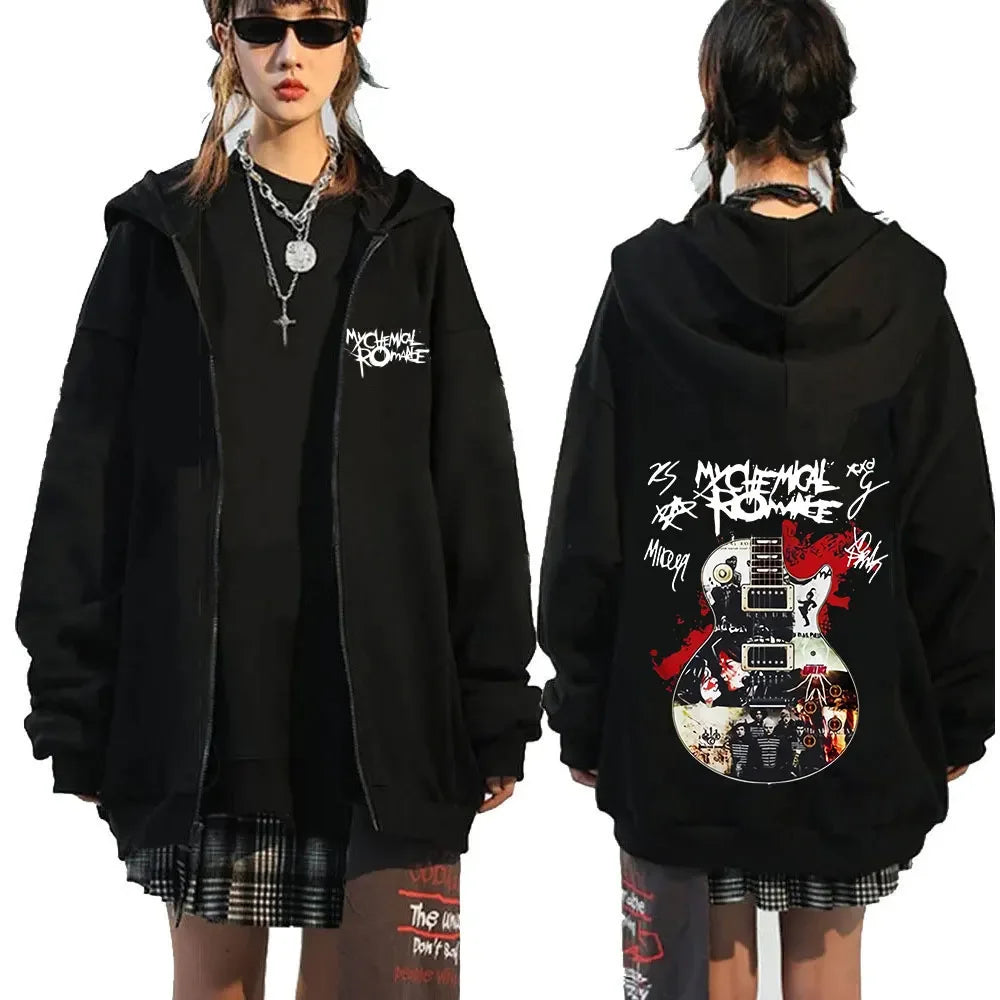 My Romantic Band (MCR) Reaper Zipper Hoodie Black Parade Punk Emotion Rock Zipper Hoodie Men's Fashion Retro Hip Hop Hoodie