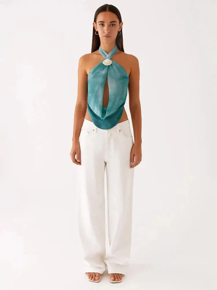 Hollow-Out Backless Halter Tank