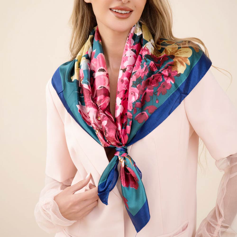 Vibrant Floral Pattern Square Scarf Wrap