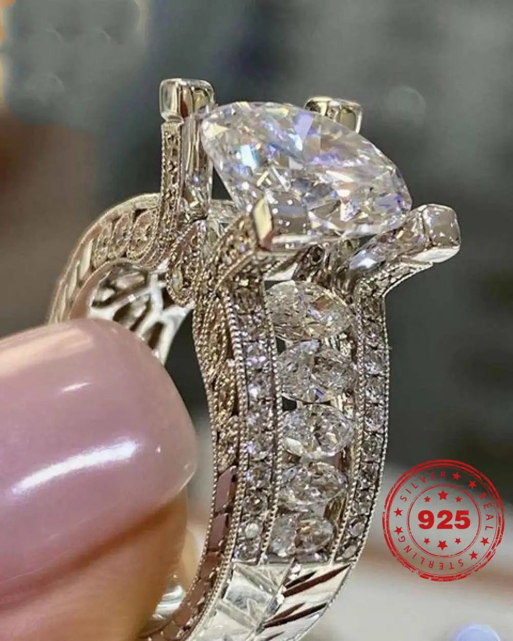 HOYON Sterling Silver 925 Jewelry Natural Moissanite style Ring Cushion Zirconia Anillos Tension Setting Square Gemstone Ring