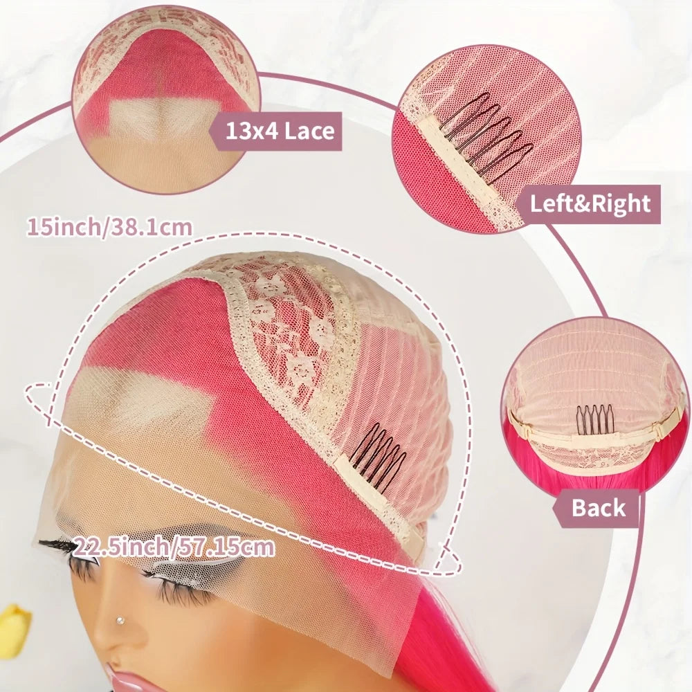 Hot Pink Light Blonde Highlights Mixed Color 13x4 Lace Front Wigs Glueless Skunk Stripe Hair Synthetic Long Straight Heat Safe