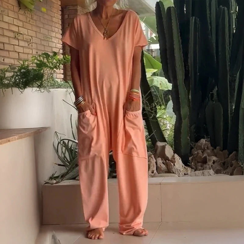 Women's Solid Color Casual Baggy Pocket Romper Women's Solid Color Casual Baggy Pocket Romper