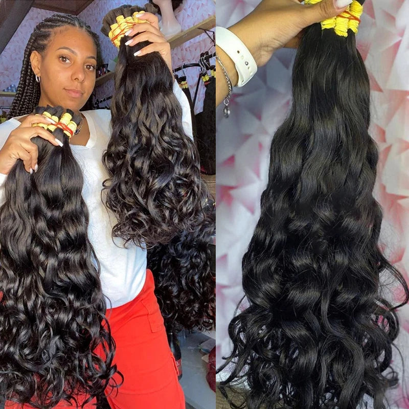 Human Hair Bulk No Weft Hair Extensions 100% Real Human Hair Braiding Natural Black Wavy Indian Hair Original Hair Weaving