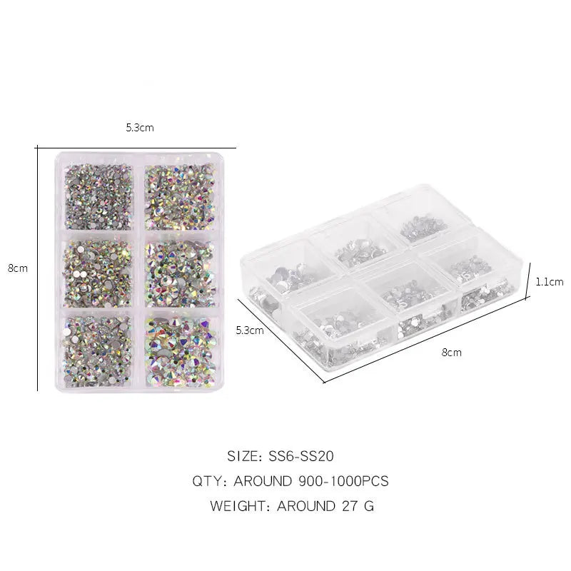 6Grids Kit Nail Decoration Mix Size Nail Diamond Flatback Rhinestone Glue Strass Diy Bling Stickers Skin Non Hotfix Crystals
