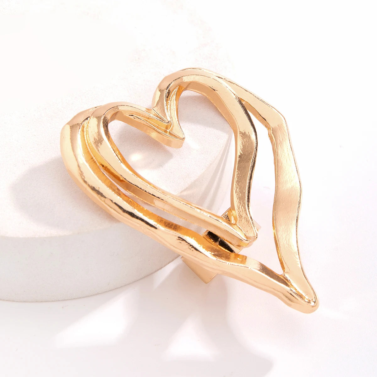 IngeSight.Z Creative Geometric Metal Hollowed Out Double Layer Peach Heart Ring Women Punk Gold Color Finger Ring Party Jewelry