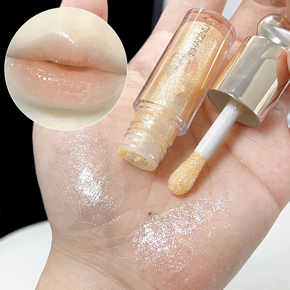 Moisturizing Sparkling Glitter Lip Gloss Lasting Waterproof Fine Shimmer Water-glossy Liquid Lipstick Sexy Lips Makeup Cosmetics