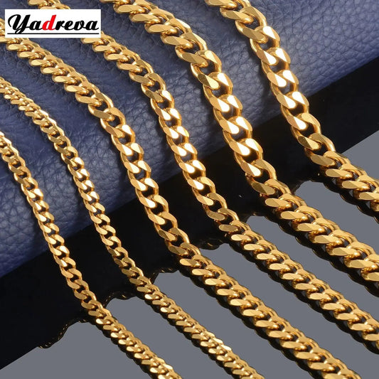 High Quality Width 3.5mm / 5mm/ 7mm Stainless Steel Gold Color Cuban Chain Waterproof  Men woman Curb Link Necklace Various Sizes