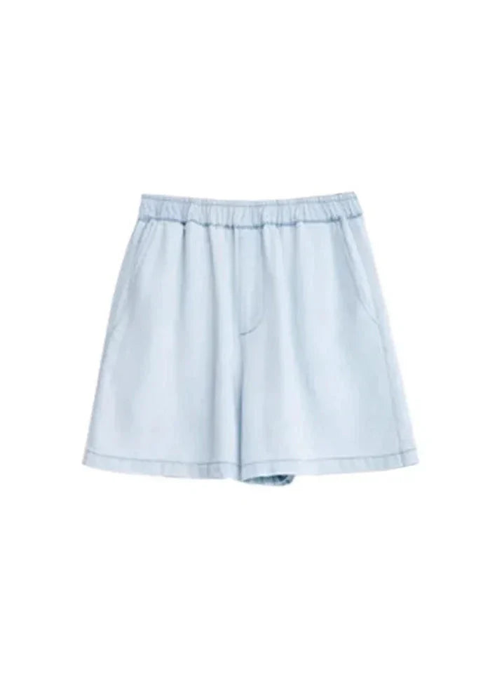 Blue Denim Set: Loose Shirt & Elastic Waist Shorts/Skirt