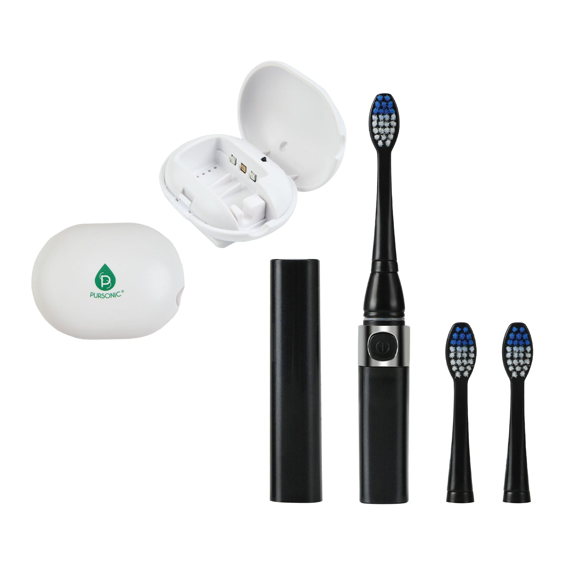 Pursonic Portable Oral Care Bundle – Black Sonic Toothbrush with Bonus Heads + Toothbrush UV Sterilizer-0