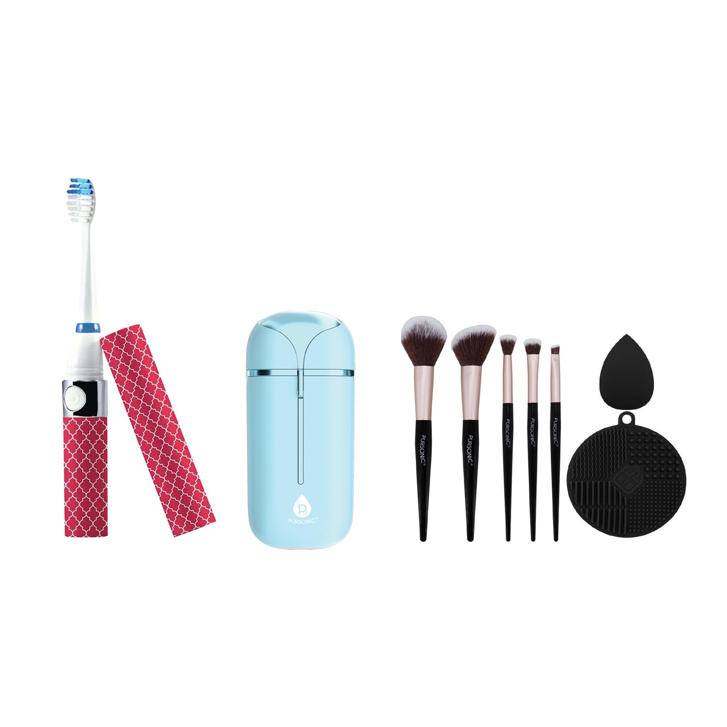 All-In-One Beauty & Wellness Travel Bundle – Pursonic Sonic Toothbrush, Painless Shaver & Glam Brush Set-0