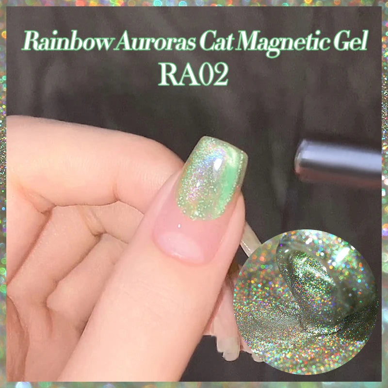 BORN PRETTY 10ml Rainbow Auroras Cat Magnetic Gel Nail Polish Holographics Nail Gel for Manicure Design Varnis Semi Permanent