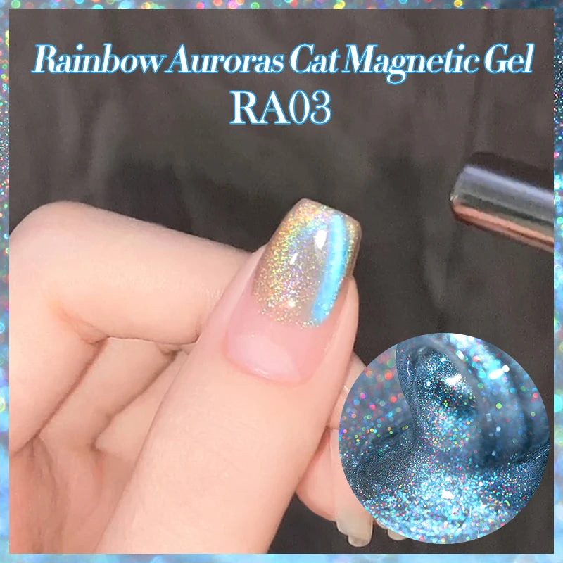 BORN PRETTY 10ml Rainbow Auroras Cat Magnetic Gel Nail Polish Holographics Nail Gel for Manicure Design Varnis Semi Permanent
