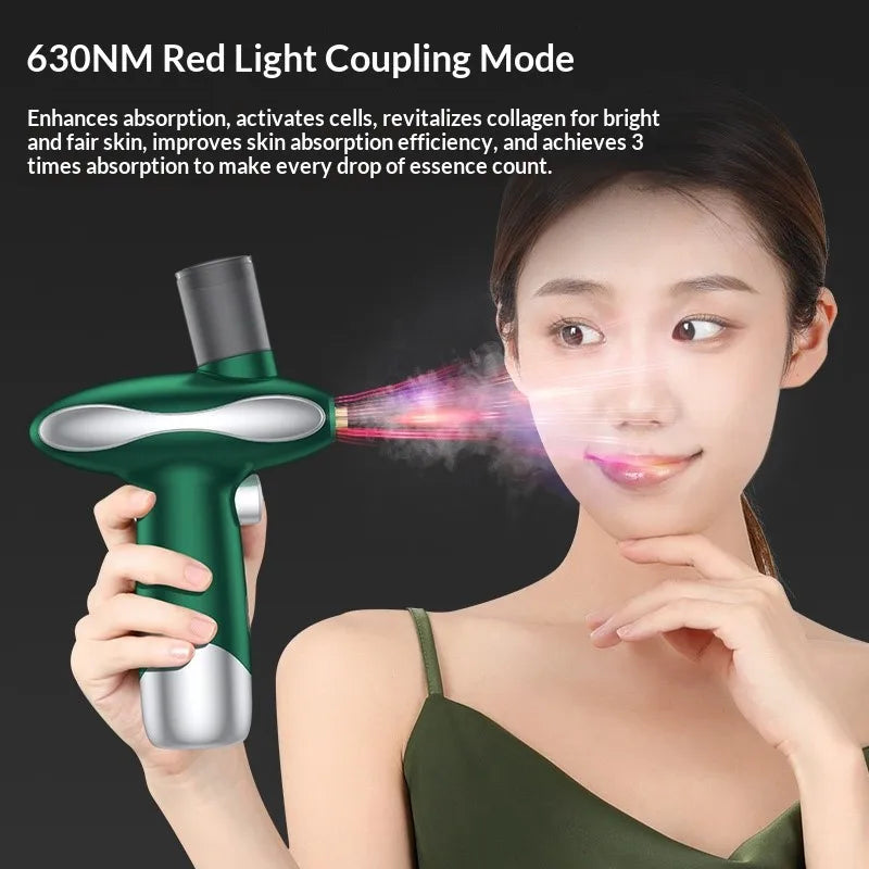 Multi-Functional LED Facial Beauty Device with Oxygen Spray Red Blue Light Therapy and Nano Mist Water Light Treatment for Home