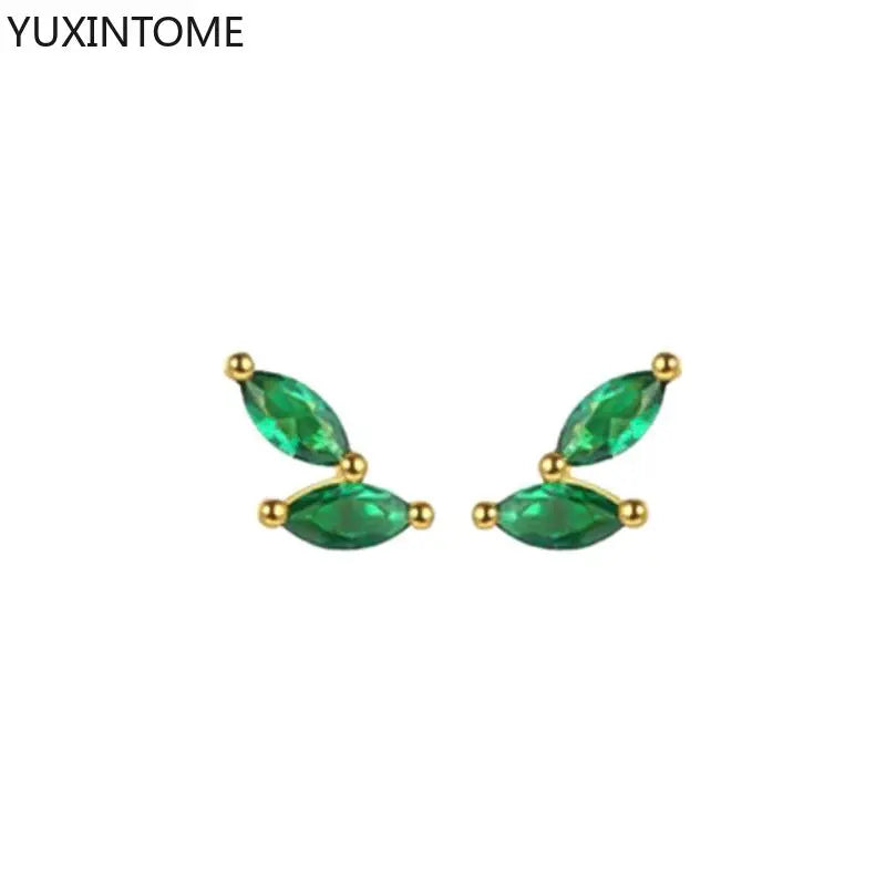 925 Sterling Silver Ear Needle Green Zircon Stud Earrings for Women Luxury Long Chain Geometric Gold Earrings Fashion Jewelry