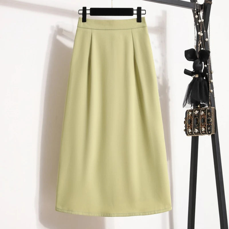 2026 High Waisted Mid Length A-line Long Skirt Split Wrap Body Skirt Summer Female Fashionable Versatile Solid color Skirts