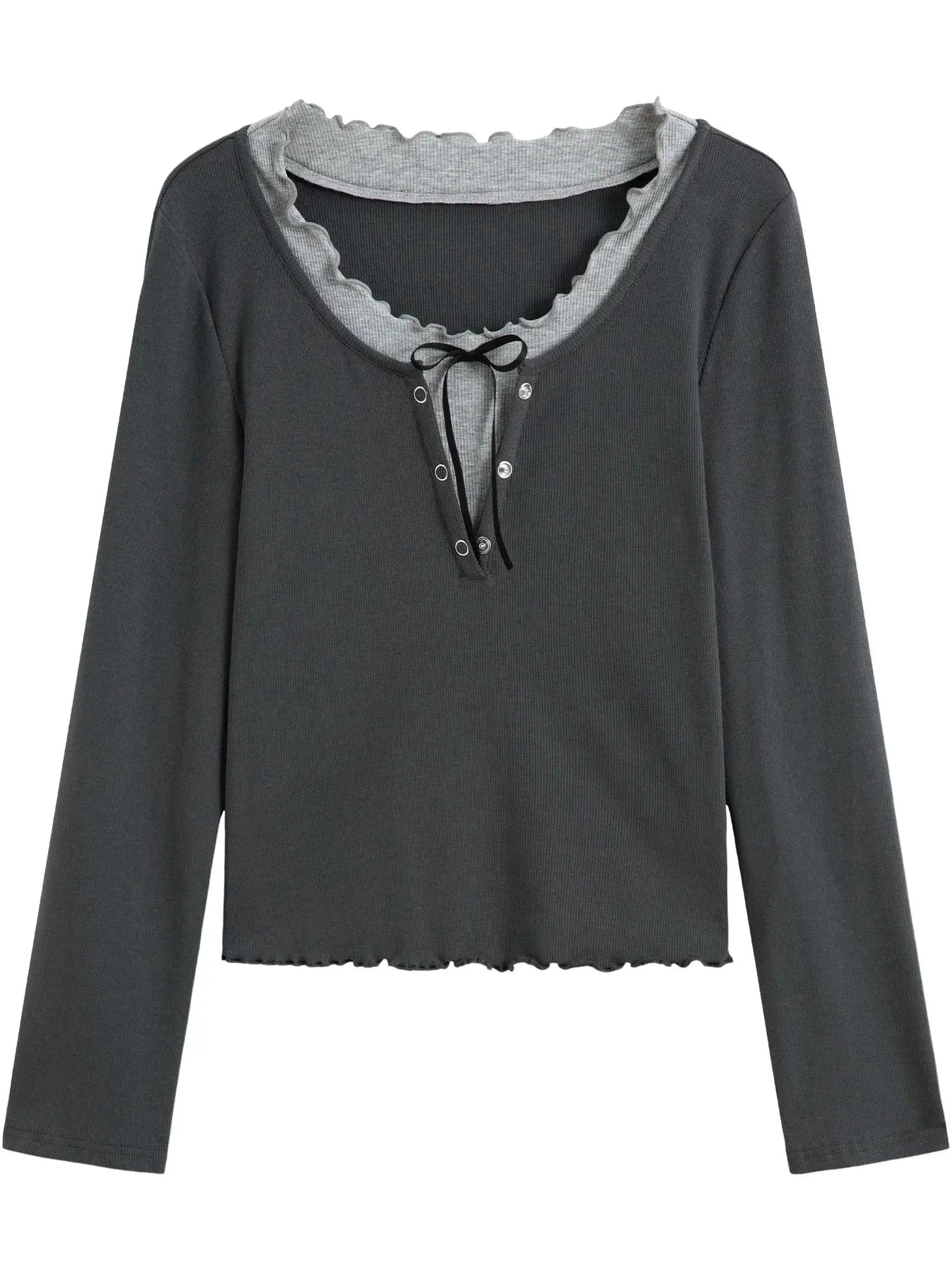 Plus Size Ruffled Faux Two-Piece Knit Top