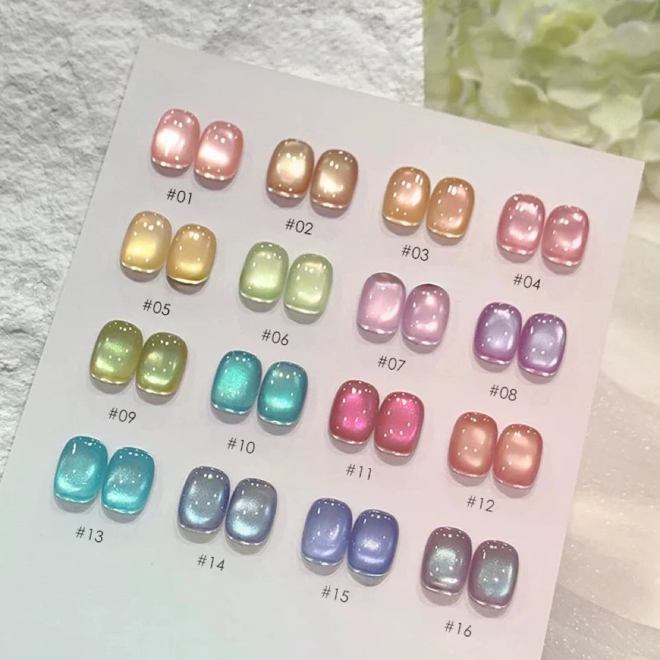 MIANEL 1-18pcs12ML Summer Hot Selling Rainbow Candy Colorful Cat Eye Gel Nail Polish New Porcelain White Glass Beads Nail Polish