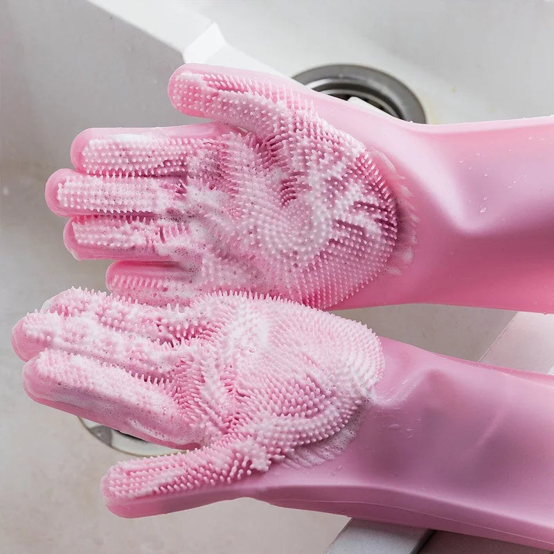 Silicone Dishwashing Gloves  - Heat Resistant & Scratch-Proof for Cleaning, Pet Bathing, Kitchen Tasks, Extra Long Cuff (G