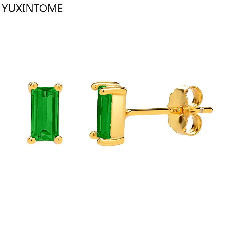 925 Sterling Silver Ear Needle Green Zircon Stud Earrings for Women Luxury Long Chain Geometric Gold Earrings Fashion Jewelry