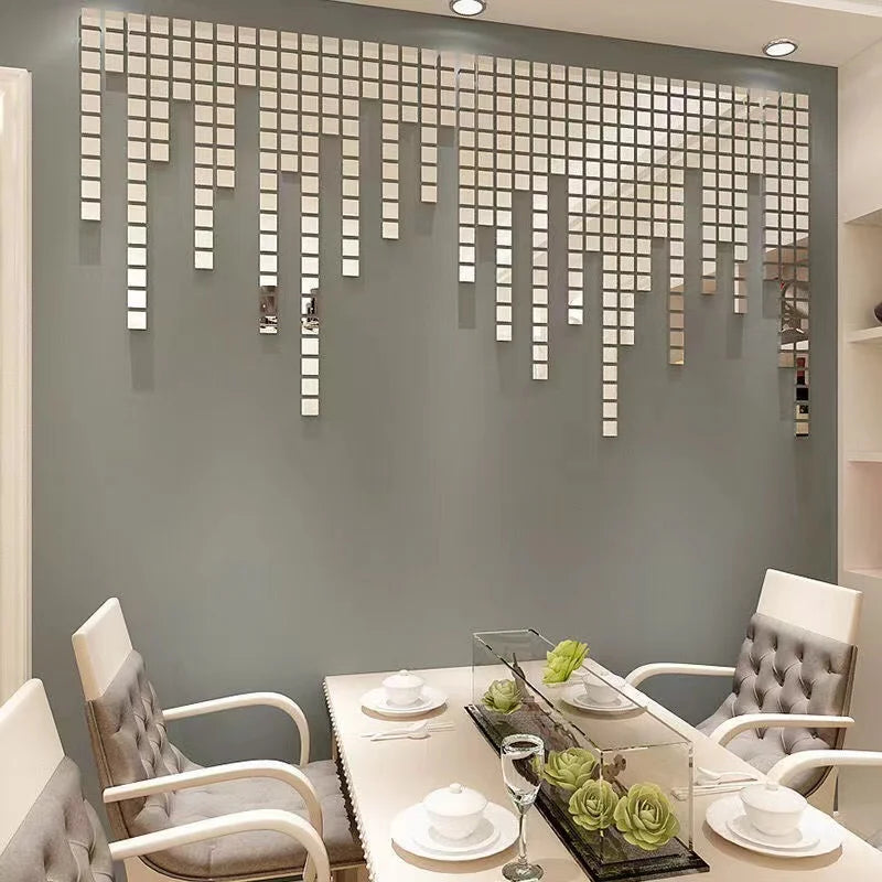 100pcs 2/3/4cm 3D Square Mirror Wall Stickers Self-adhesive Acrylic Mosaic Mirror Surface Tile DIY Wall Decals Room Home Decor
